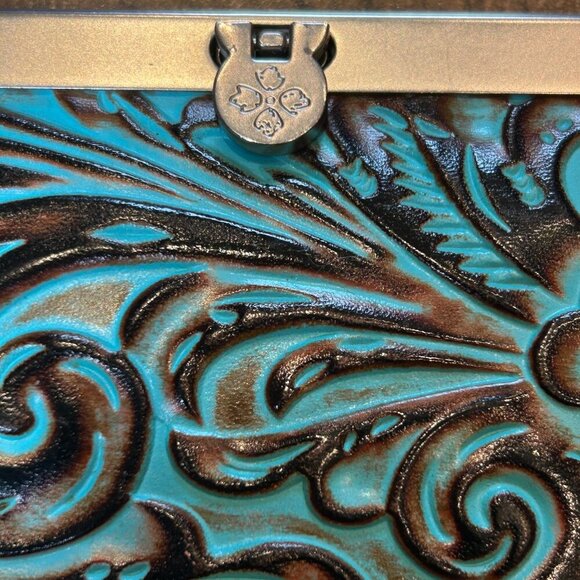 Patricia Nash CAUCHY Wallet Italian Tooled Turquoise Leather - Picture 7 of 10